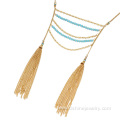 Multilayer Crystal Beaded Necklace Chain Tassel Necklace